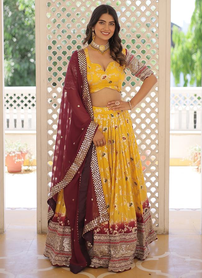 Viscose Yellow Party Wear Embroidery Work Readymade Lehenga Choli